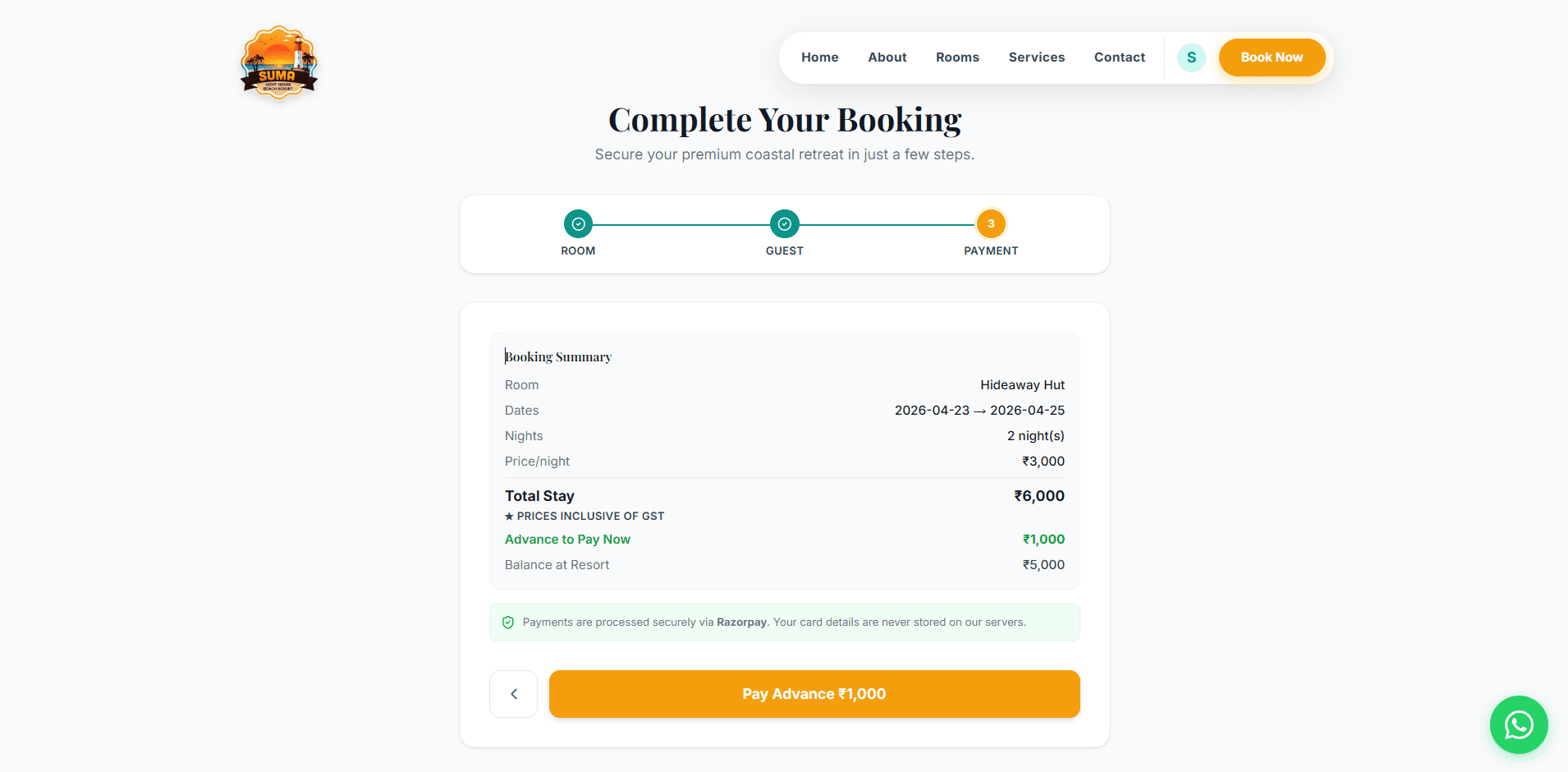 SUMA Light House Beach Resort Booking screen 3