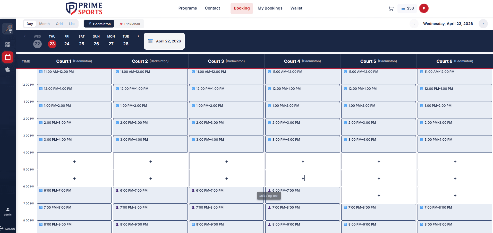Prime Sports Centre Booking System screen 1