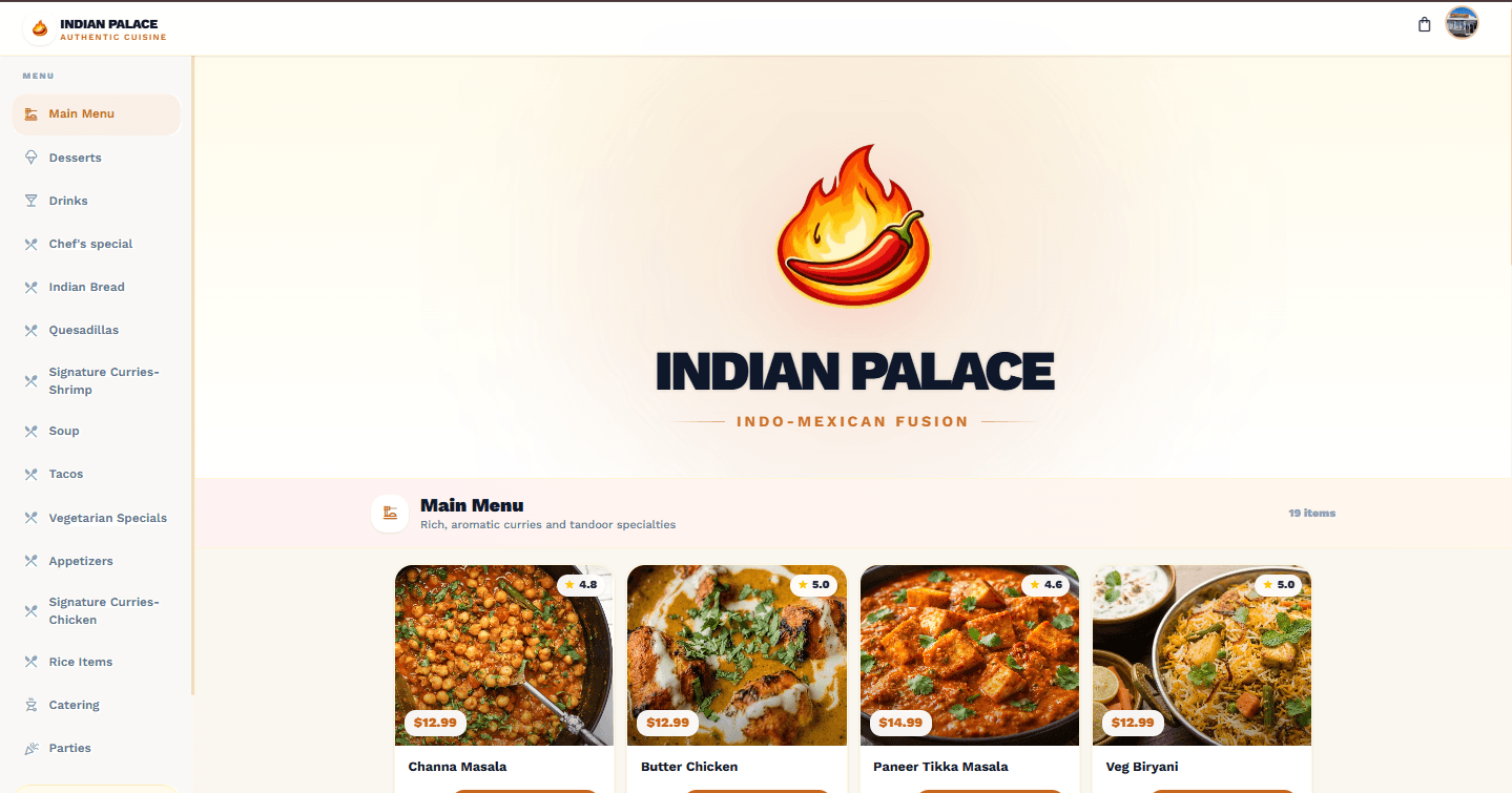Indian Palace Charleston – Restaurant Website Development screen 1